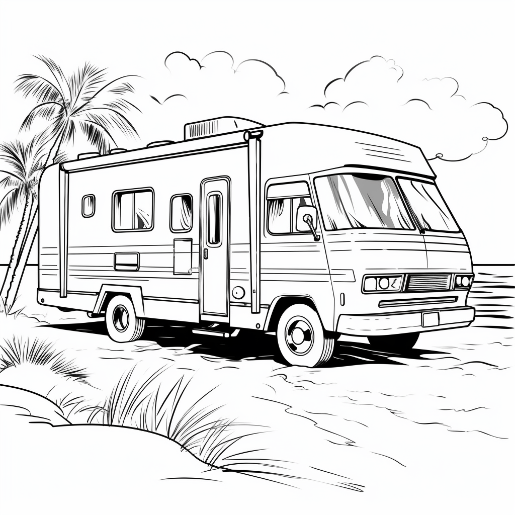 Wohnmobil an der Küste Ausmalbild und Malvorlage