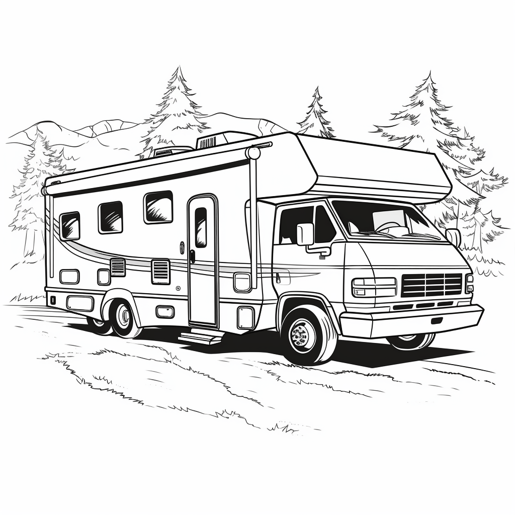 Wohnmobil auf der Bundesstraße Ausmalbild und Malvorlage