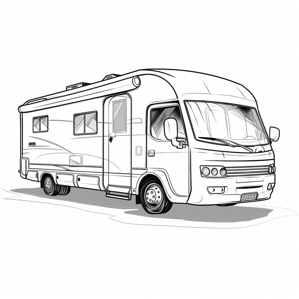 Wohnmobil auf der Landstraße Ausmalbild und Malvorlage