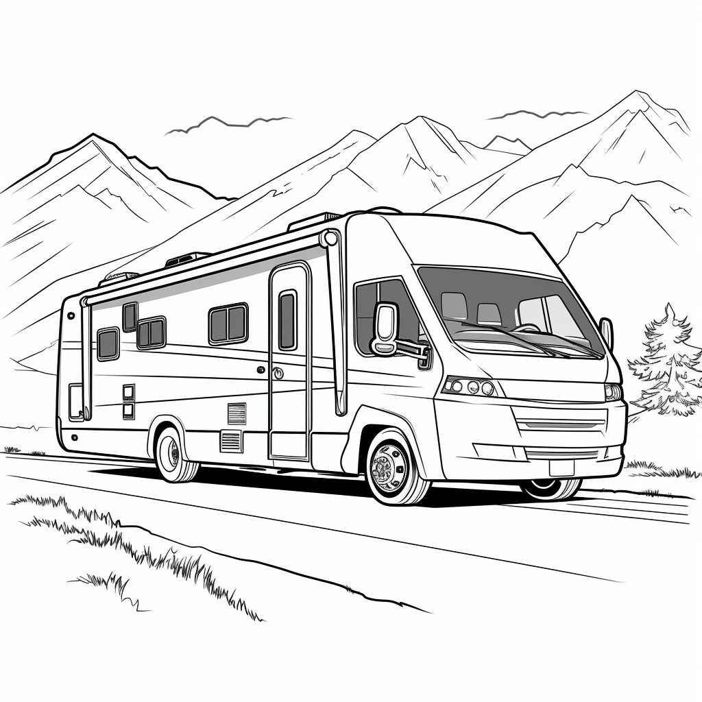 Wohnmobil auf der Straße Ausmalbild und Malvorlage
