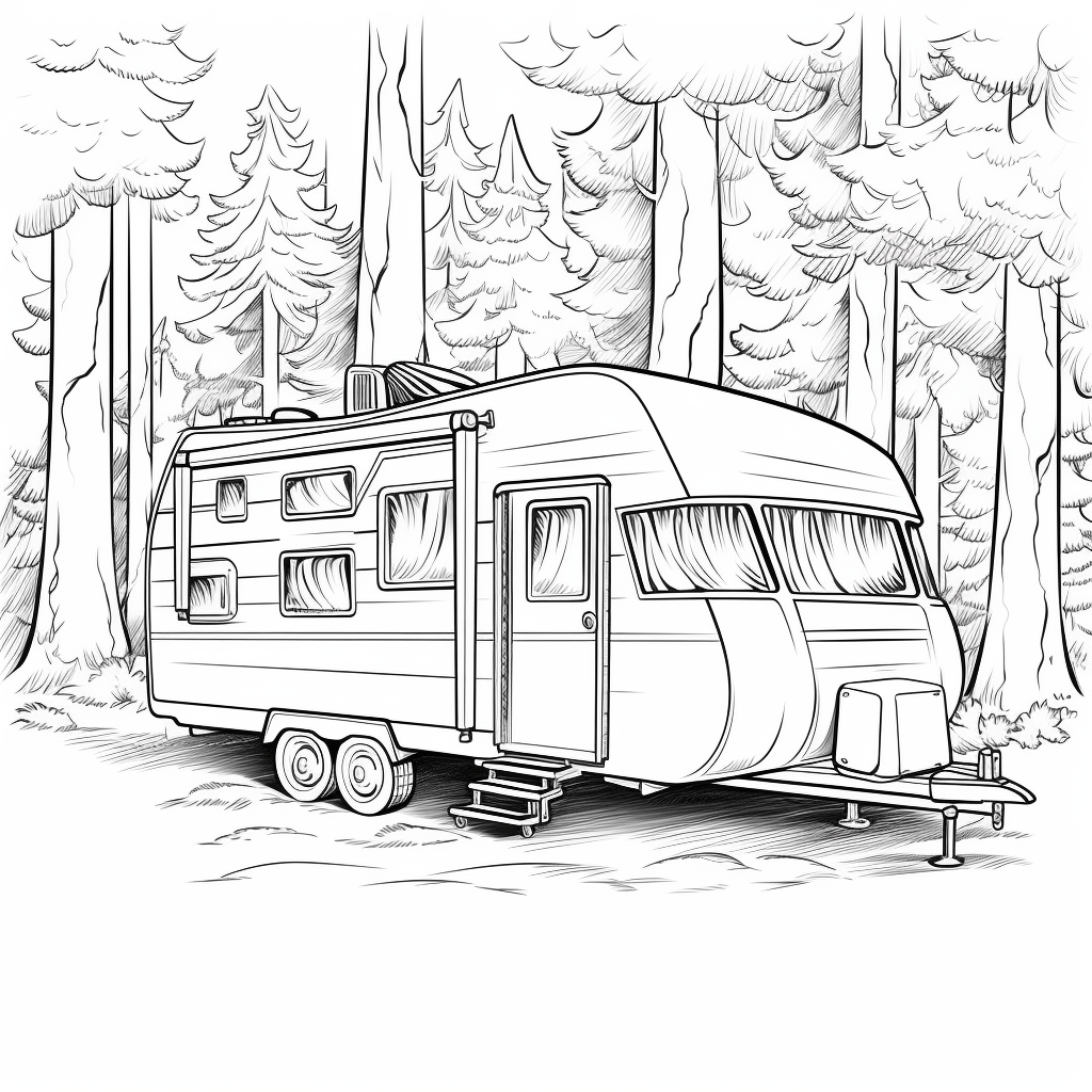 Wohnmobil im Wald Ausmalbild und Malvorlage