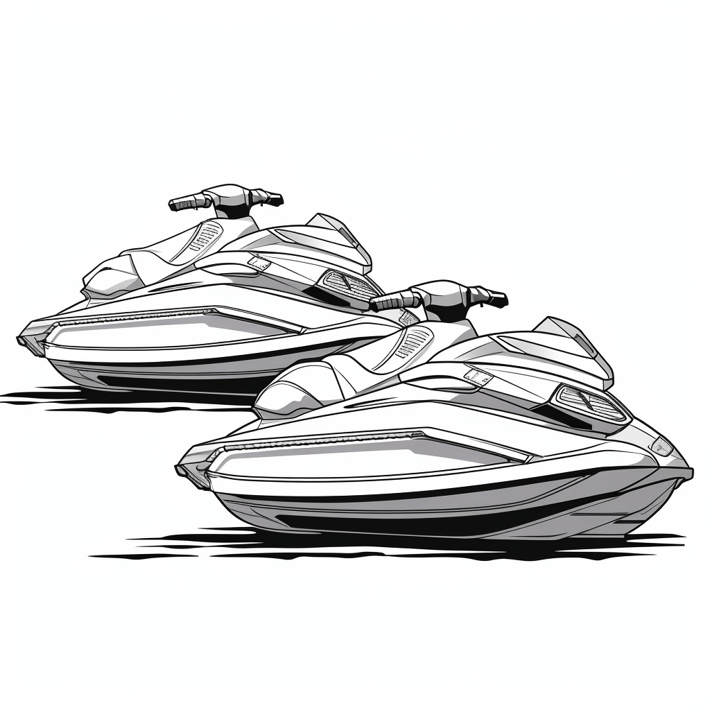Zwei Jetskis nebeneinander Ausmalbild und Malvorlage